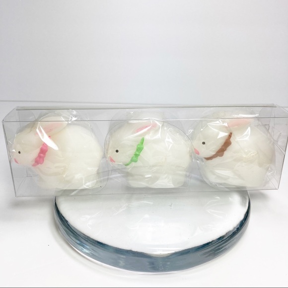 Bunny Candles Trio Floating White Pastel Trim NEW - Picture 2 of 6
